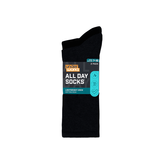 All Day Socks Men's Fine Crew Black 2pk