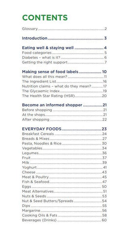 'Healthy Shopping Guide (12th Edition)' booklet: Contents page sample