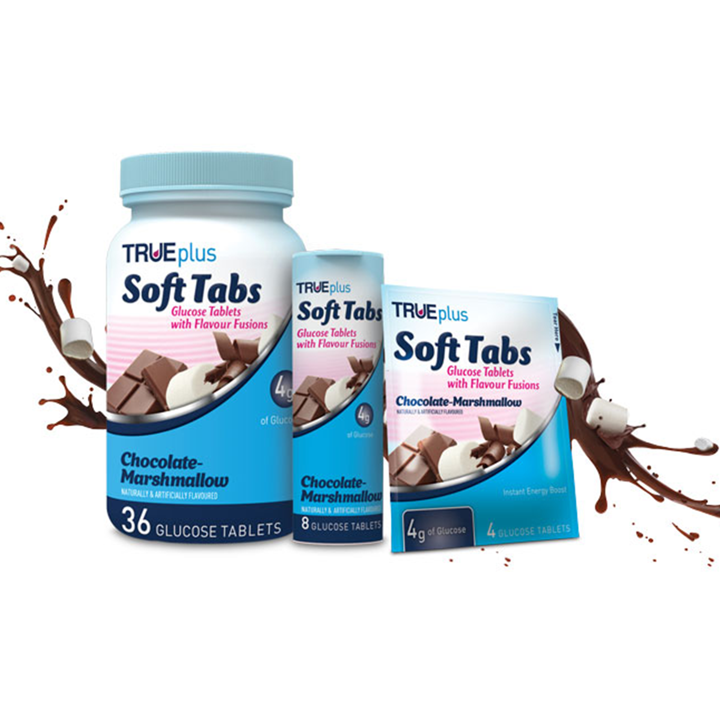  TRUEplus® Soft Tabs Glucose Tablets – 12 Packs – 48 tabs ( Chocolate Marshmallow) : Health & Household